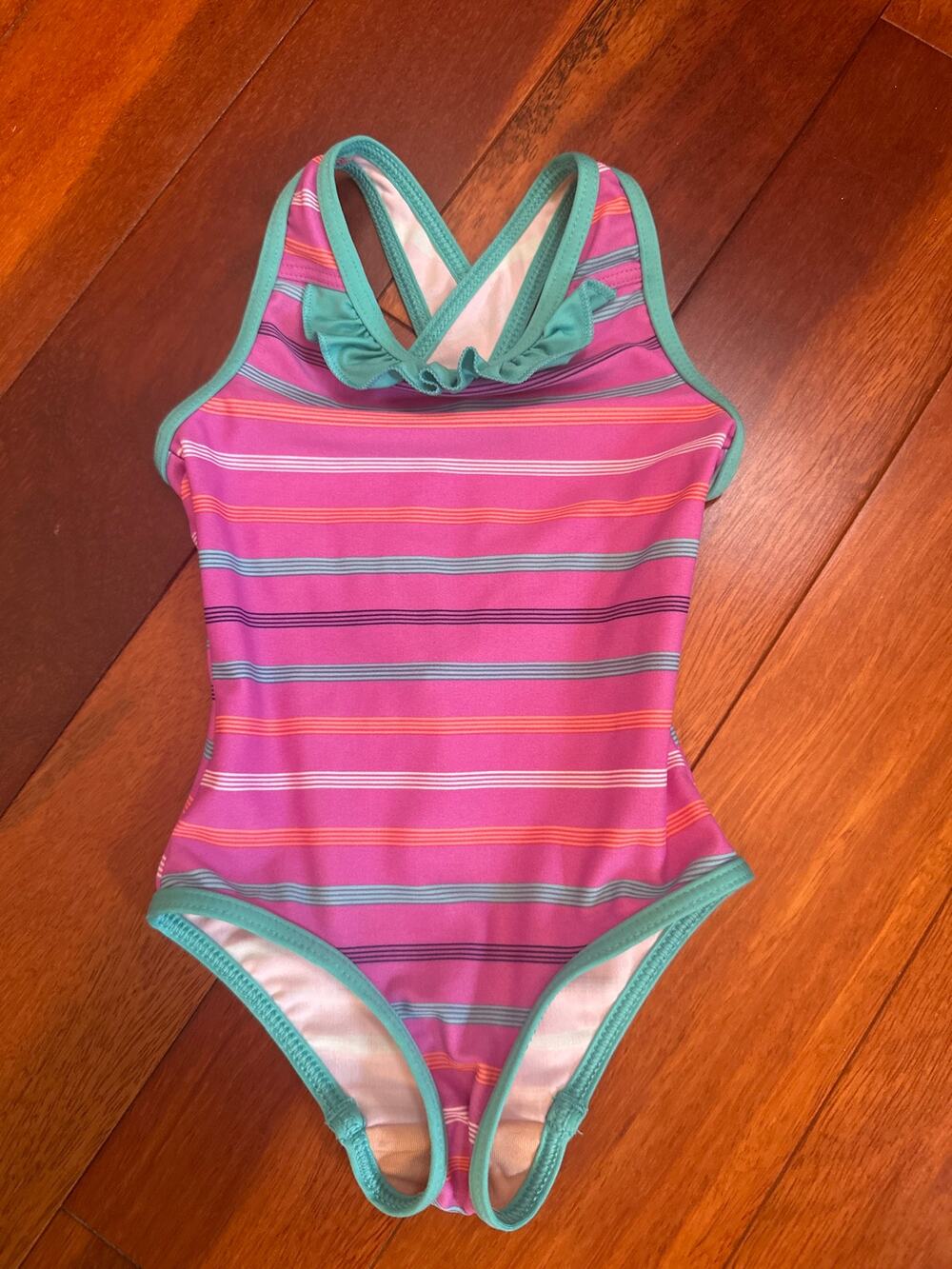 Patagonia Baby One Piece Pink Striped Swimsuit Size 6-12 Months